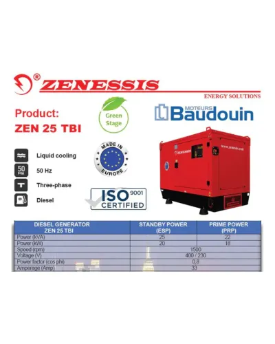 Дизельний генератор 20 кВт трифазний Zenessis ZEN 25 TBI