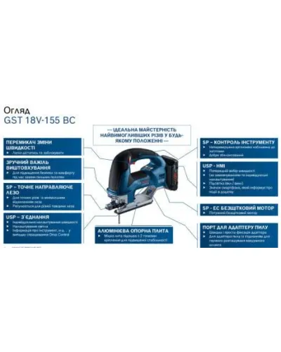 Акумуляторний безщітковий лобзик Bosch Professional GST 18V-155 BC (без АКБ і ЗП) (06015B1001)