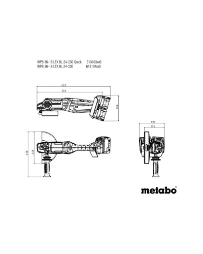 Акумуляторна кутова шліфувальна машина Metabo WPB 36-18 LTX BL 24-230 Quick (АКБ + ЗП) (613103810)