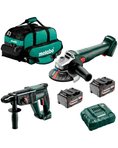 Набір акумуляторного інструменту Metabo 18 В болгарка W 18 7-125, перфоратор KH 18 LTX 24 + 2 АКБ і ЗП у сумці (UA602371850)