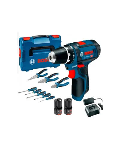 Акумуляторний шурупокрут із набором ручного інструменту Bosch Professional GSR 12V-15 у кейсі (АКБ + ЗП) (060186810R)