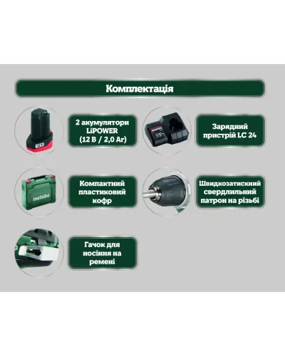 Акумуляторний дриль-шурупокрут Metabo PowerMaxx BS Basic (600984500)