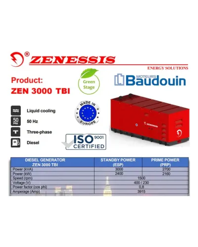 Дизельний генератор 2400 кВт трифазний Zenessis ZEN 3000 TBI